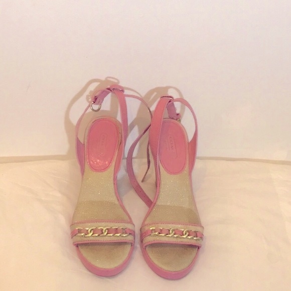 Coach Shoes - Coach pink cork wedge sandals.